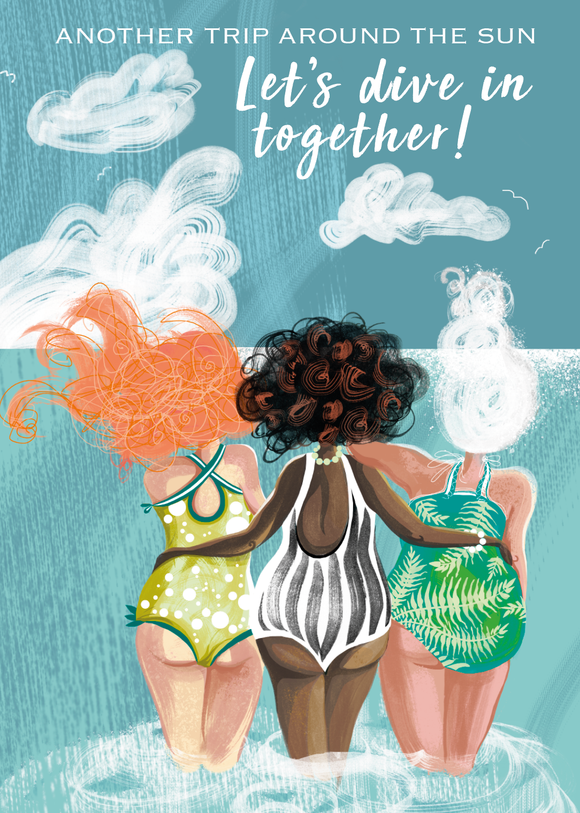 SWIM WILD & FREE ('SEA SISTERS') CARD – HAPPY BIRTHDAY