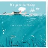 SWIM WILD & FREE ('OCEAN TOP') SQUARE BIRTHDAY CARD
