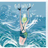 SWIM WILD & FREE ('In The Surf') SQUARE HAPPY BIRTHDAY CARD