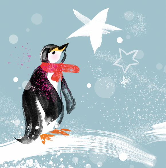 WINTER WONDER CHRISTMAS CARDS  – Penguin with star