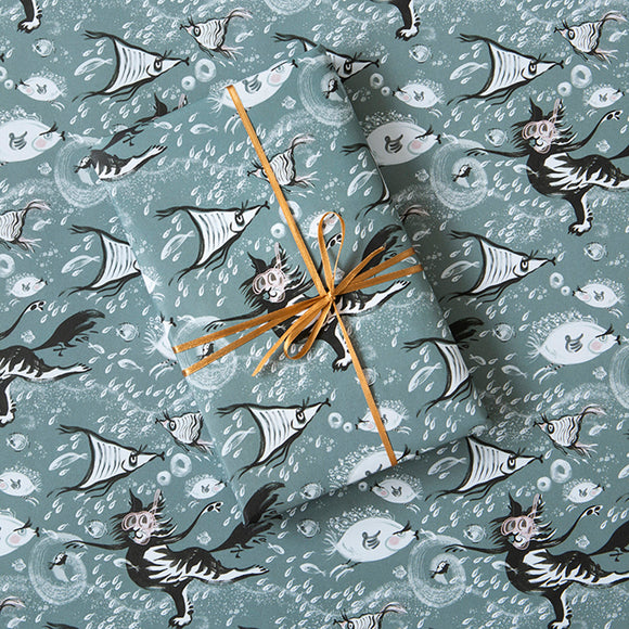 GIFT WRAP | 6 SHEETS | SNORKELLING CAT | Fishy Tales Collection