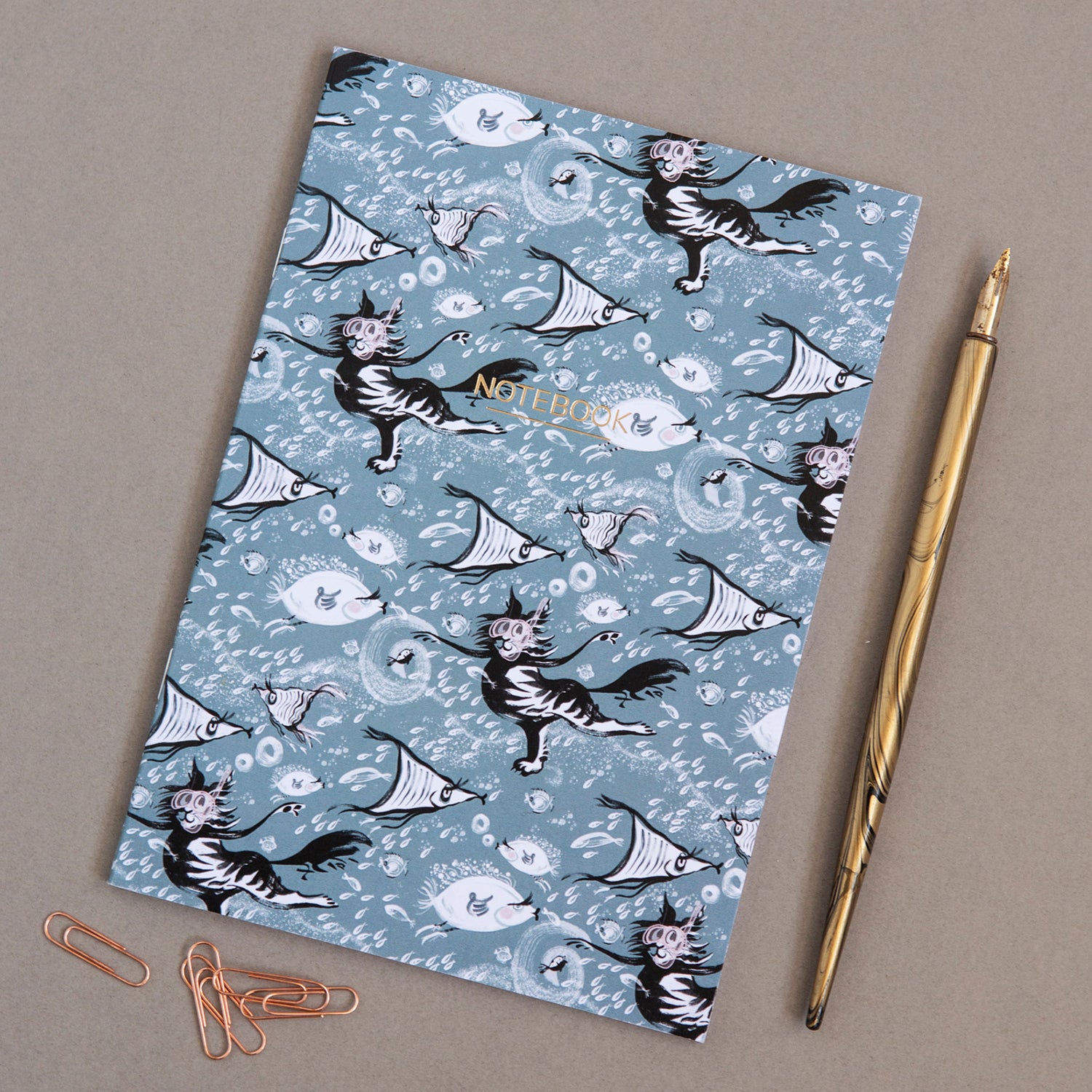 NOTEBOOK CAT AMONGST THE FISHY Single A5 SALE 40 DISCOUNT