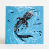 Illustrated Whale shark swimming in deep blue ocean